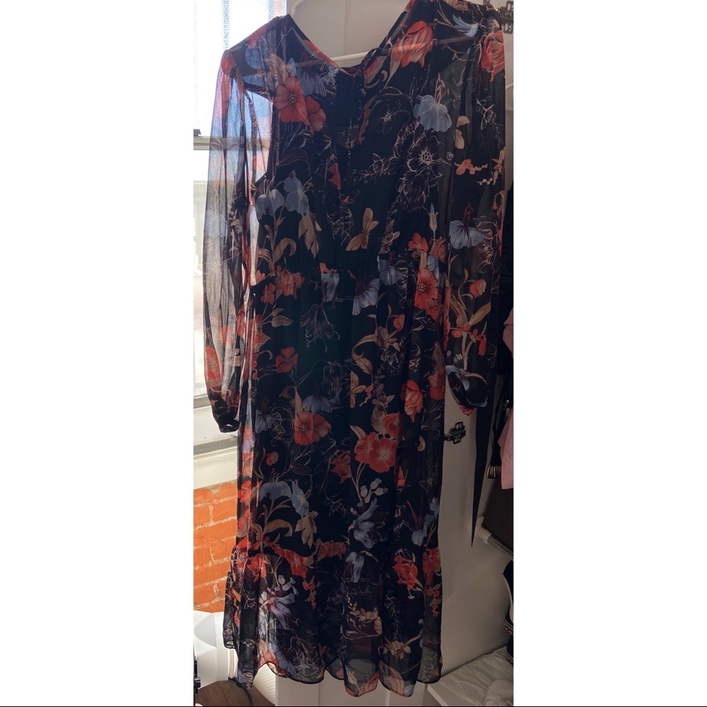 Long sleeve floral maxi dress with black slip dress lining